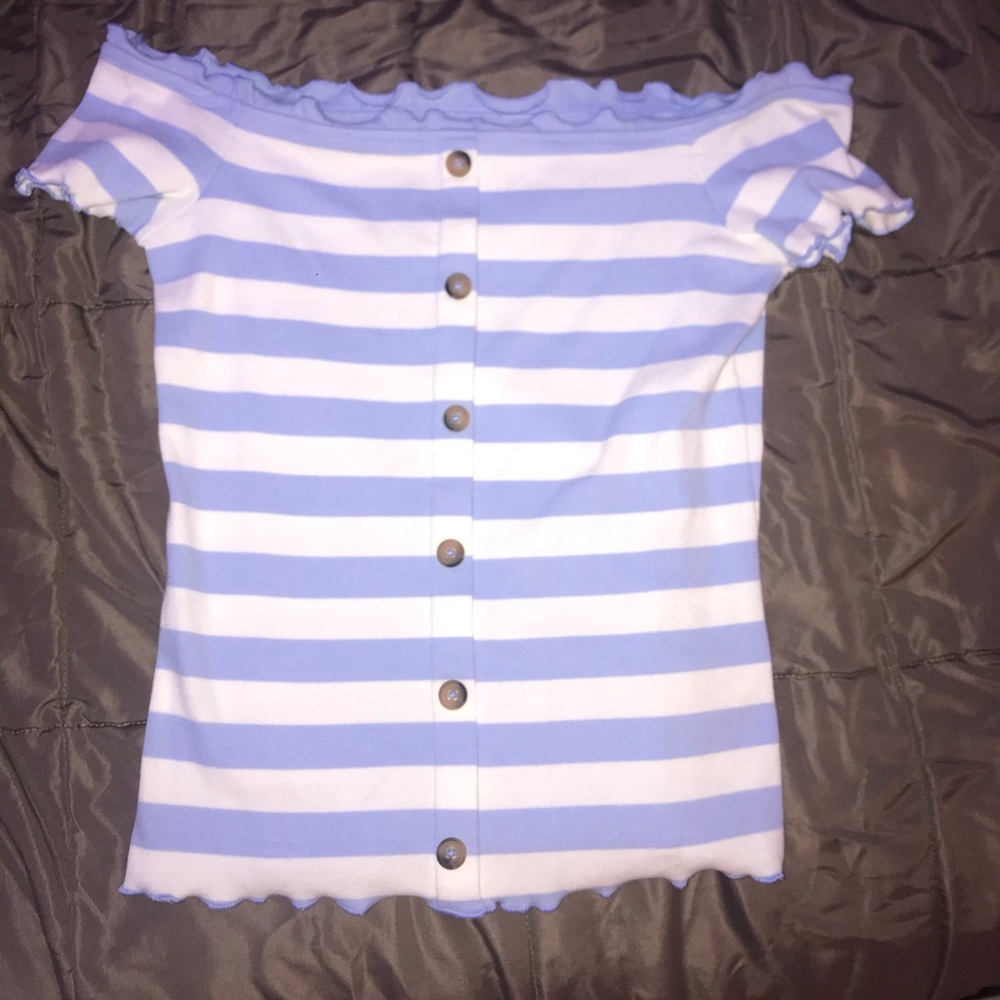 stripe button up off the shoulder top